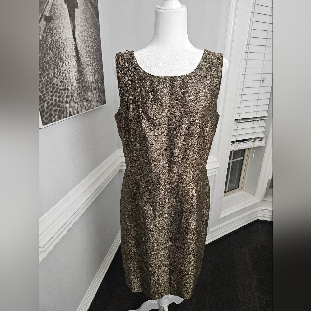 ANTONIO MELANI Gold Sleeveless Sheath Mini Dress